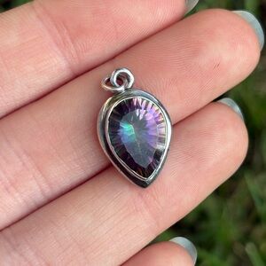 Sterling Silver Iridescent Teardrop Pendant / Charm